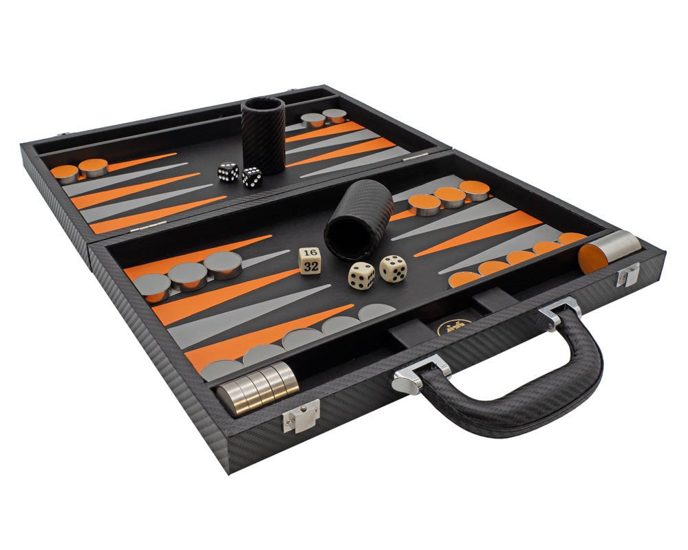 Italfama sammenleggbart Backgammon-sett i kunstlær, svart og oransje