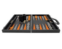 Italfama sammenleggbart Backgammon-sett i kunstlær, svart og oransje