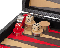 Italfama sammenleggbart Backgammon-sett i skinnimitasjon, svart og rødt
