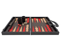 Italfama sammenleggbart Backgammon-sett i skinnimitasjon, svart og rødt