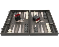 Manopoulos luksus Backgammon i ebenholt og grå eik med vinyl deluxe terningbegre