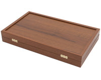 Manopoulos valnøtt, svart og eik Club Compact Backgammon-sett med Deluxe Vinyl Terningbegre