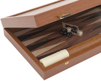 Manopoulos valnøtt, svart og eik Club Compact Backgammon-sett med Deluxe Vinyl Terningbegre