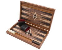 Manopoulos valnøtt, svart og eik Club Compact Backgammon-sett med Deluxe Vinyl Terningbegre