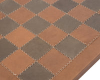 Close-up of The Siena Genuine Leather 16.5 inch Chess Board by Italfama showing stitched leather squares.
