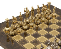 Manopoulos Gresk-romersk hær metall-sjakksett med oppbevaringseske for sjakkbrikker i tre - liten