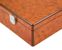 Oppbevaringseske for sjakkbrikker i Root Wood Burl med luksuskompartment, 43 cm