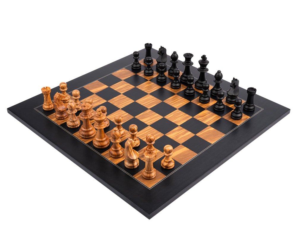 Rechapados Ferrer Svart & Oliven Luksus Staunton-sjakksett 50 cm med Oppbevaringseske for sjakkbrikker
