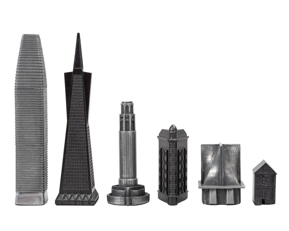 Skyline Premium metall-sjakkbrikker – San Francisco-utgave